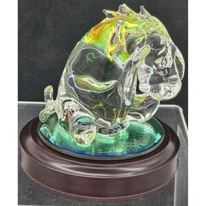 Disney's Winnie The Pooh " Eeyore" Glass Figurine‎ Mirror Wood Base 4.5" Arribas